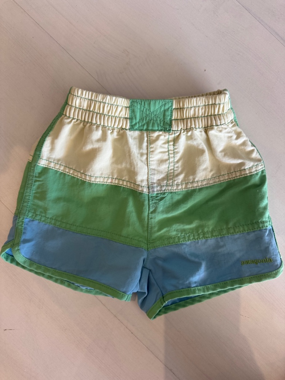 Patagonia Cream, Green & Blue Colorblock Athletic Shorts